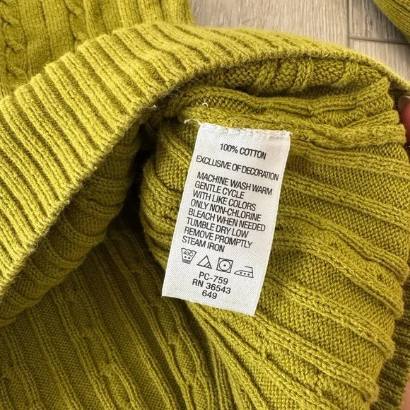 Izod Green Crew Neck Sweater Cable Knit Size XL - Picture 4 of 6